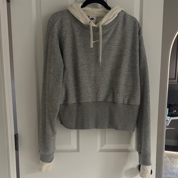 Nike Tops - Gray and Cream Women's Hoodie